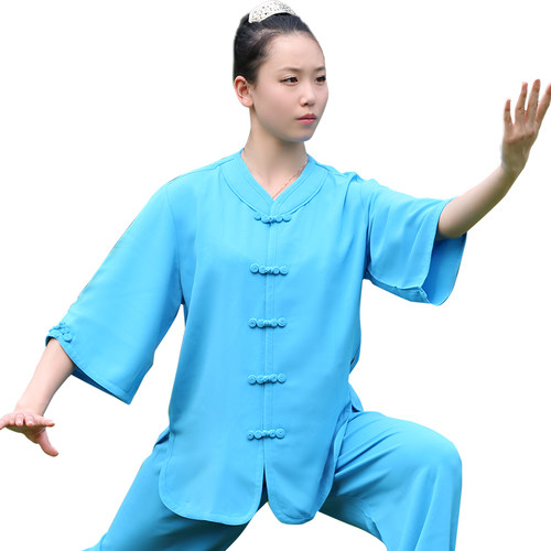 武极堂太极服夏装七分袖高弹麻福禄扣太极服装太极装练功服女款 - 图3