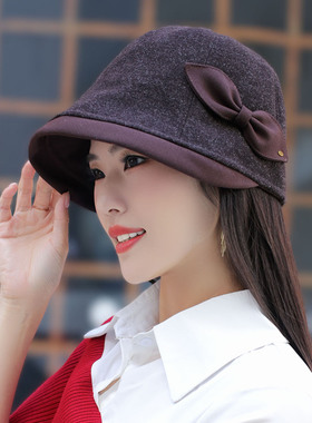 仿羊毛呢保暖蝴蝶结渔夫帽妈妈款