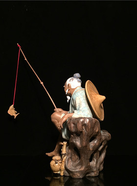 陶瓷渔翁电视柜姜太公钓鱼假山