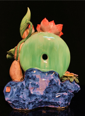 石湾公仔莲藕莲花陶瓷摆件客厅博古架电视柜摆设乔迁开业新居礼品