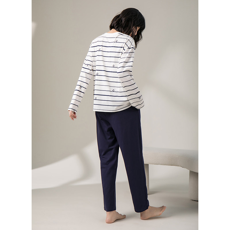 康妮雅情侣春秋女款纯棉条纹男睡衣 康妮雅睡衣/家居服套装