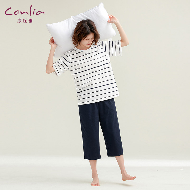 康妮雅纯棉新款夏季简约短袖睡衣 康妮雅睡衣/家居服套装