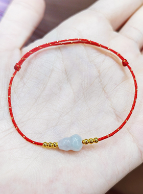 足金999黄金翡翠葫芦手链女款时尚百搭手饰送女友礼物黄金手链