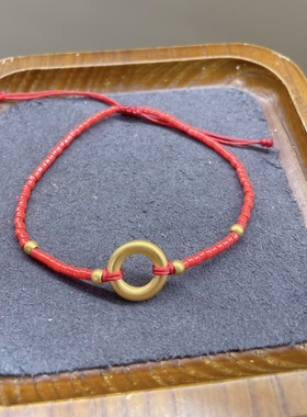 足金999黄金手链平安扣琉璃手链女本命年红绳生日礼物情侣礼物