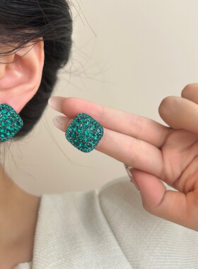 轻奢精致高级感绿色网红菱形耳钉