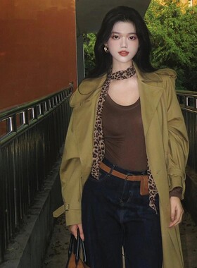 非金属布艺项链 美式复古千禧辣妹豹纹丝巾项链系脖锁骨链配饰女