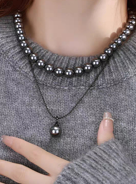 倪妮同款双层可叠戴珍珠项链女