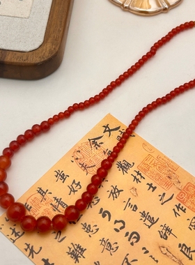 简约复古显白红色玛瑙串珠项链女