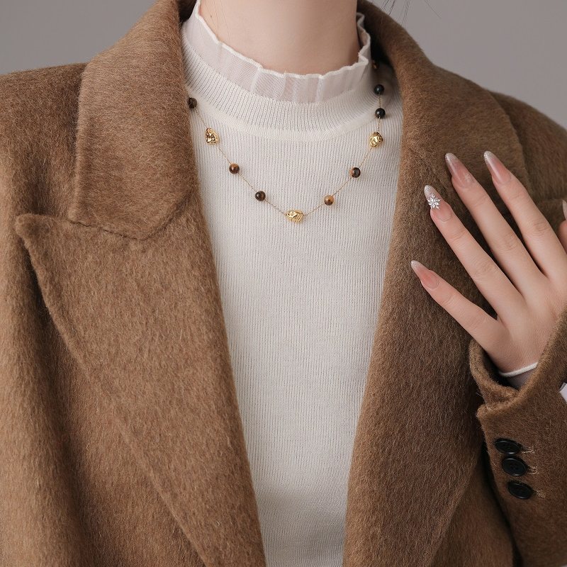 铜合金项链 美拉德虎眼石项链女款复古轻奢高级感毛衣链秋冬配饰,淘宝优惠券,粉丝福利购,淘宝优惠卷