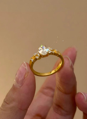 满天星辰~金色拉丝闪钻戒指女