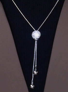 铜合金项链长款简约钻球毛衣链