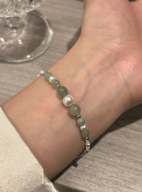 新中式天然石绿色串珠手链女