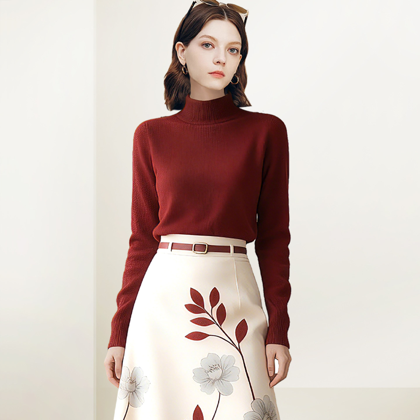 QOOEL高级感气质套装2025秋冬新款通勤针织上衣印花半身裙两件套,淘宝优惠券,粉丝福利购,淘宝优惠卷