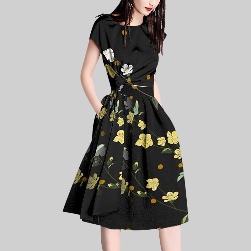 清仓印花套装女2025年夏季新款优雅印花短袖上衣半身裙气质两件套,淘宝优惠券,粉丝福利购,淘宝优惠卷