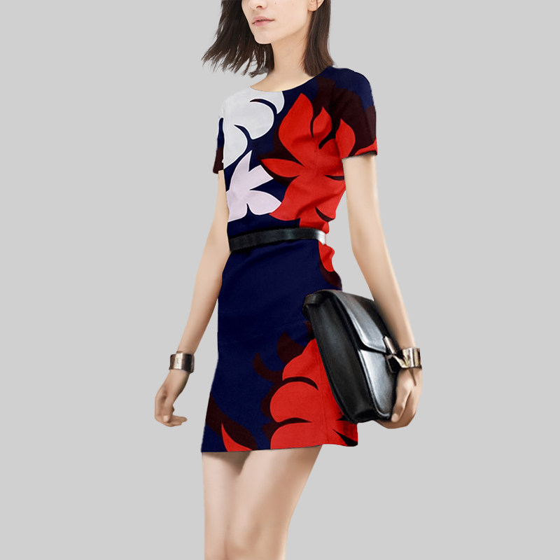 潮流设计感连衣裙时尚印花裙子女夏季新款短袖修身显瘦气质一步裙,淘宝优惠券,粉丝福利购,淘宝优惠卷