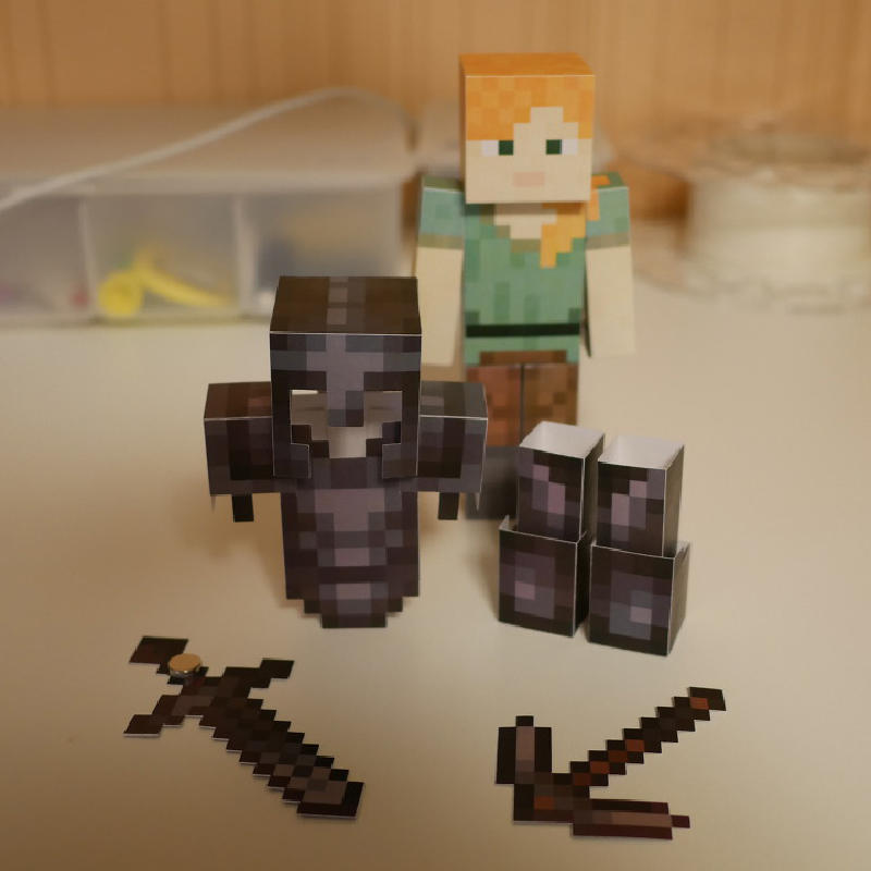 立体手工纸模型我的世界纸模盔甲史蒂夫盔甲纸模可穿戴下界合金套 - 图2
