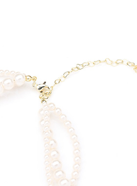 复古摩登经典三层仿珍珠项链优雅百搭女款锁骨链颈链简约项饰品