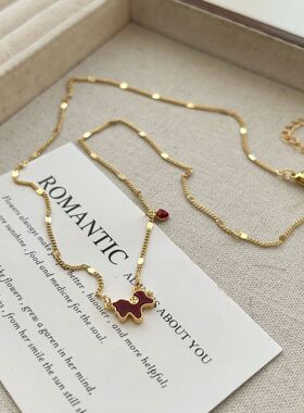 2026新款生肖马上有钱吊坠小马项链女款红色爱心锁骨链轻奢毛衣链