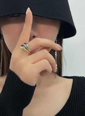 个性金银撞色简约时尚纯银戒指