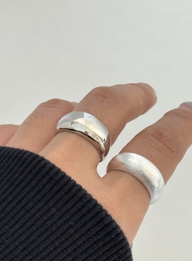 925纯银拉丝工艺镜面戒指套装气质清冷质感