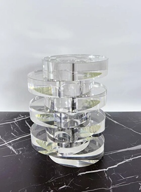 简约创意圆形叠层水晶玻璃花器样板房间客厅书房别墅高端家居摆件