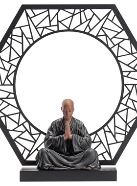 中式禅意小和尚屏风摆件装饰品家居客厅书房办公室陶瓷小沙弥人物