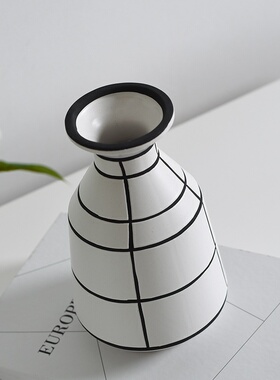 北欧陶瓷花瓶黑白简约创意客厅样板房家居摆件ins水培插花花器