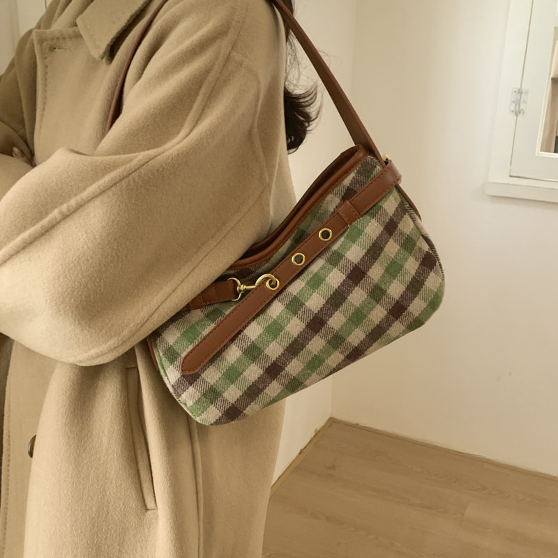 文艺复古风格子包包女2025新款潮时尚洋气小托特包百搭单肩通勤包,淘宝优惠券,粉丝福利购,淘宝优惠卷