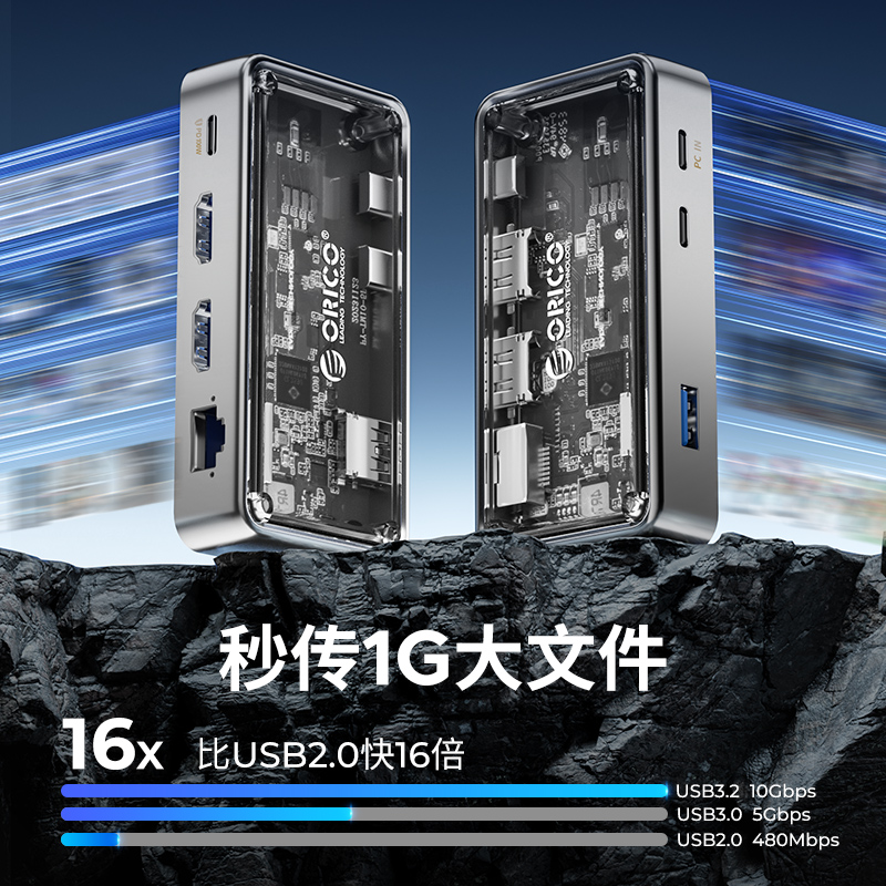 ORICO奥睿科桌面usb扩展坞多功能集线器USB3.2拓展坞typec分线器hub多口2.5G网口适用电脑iPad笔记本平板手机 - 图1