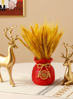 麦穗干花招财鹿摆件家居装饰品创意客厅酒柜玄关大麦店铺开业礼物