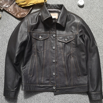 Goat Leather Jacket Genuine Leather Leather Clothing Male short Overturned Collar Repair Locomotive Fall Jacket American Leisure Youth Metropolis