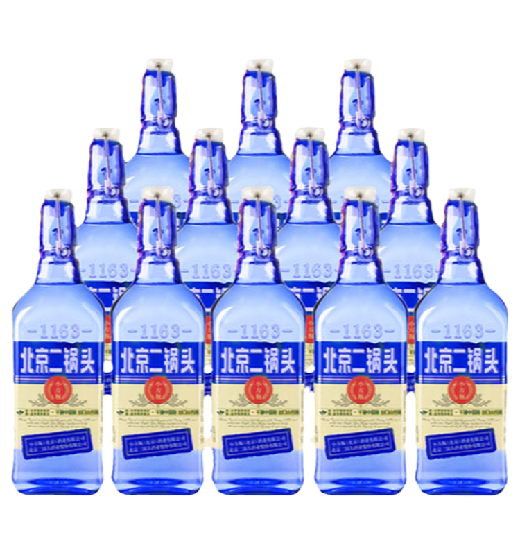永丰牌北京二锅头出口小方瓶42度蓝瓶清香型500ml*12瓶纯粮食白酒