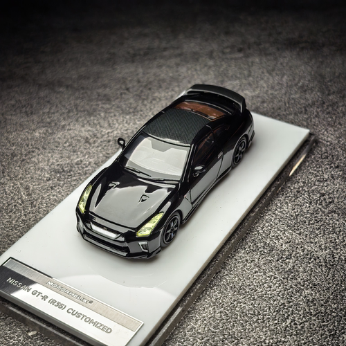 MH 1:64 NISSAN 日产GTR R35 黑色碳顶 机盖可开合金收藏汽车模型 - 图3
