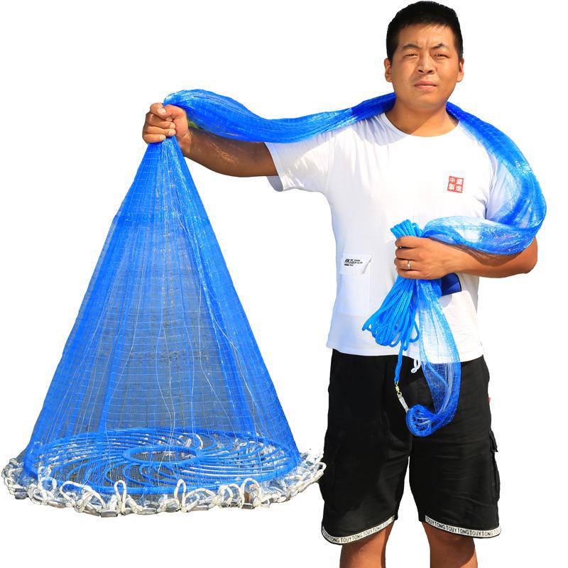 渔网撒网捕鱼网60cm大飞盘手抛网扑鱼网加粗线韩式圆链网自动易抛 - 图3