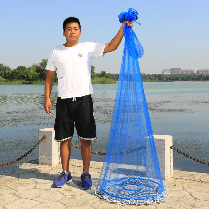 渔网撒网捕鱼网60cm大飞盘手抛网扑鱼网加粗线韩式圆链网自动易抛 - 图2