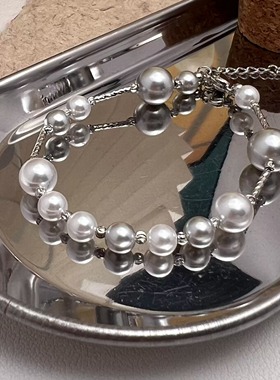 原创设计满天星珍珠手链女 施家人造珍珠 澳白铂金灰轻奢叠戴时尚