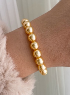 蝴蝶结施家珍珠手链女 南洋金色2025年新款轻奢小众精致手串叠戴
