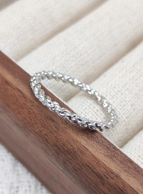 素圈小麻花细戒指ins冷淡风食指戒关节戒简约尾戒通勤叠戴小众