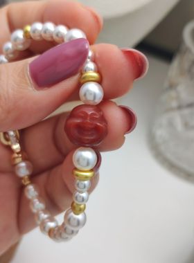 人造施家珍珠南小红佛头手链女 新中式轻奢小众精致高级感手串