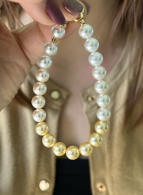 施家珍珠南洋金色渐变手链女 时尚轻奢小众叠戴串珠手串人造海水