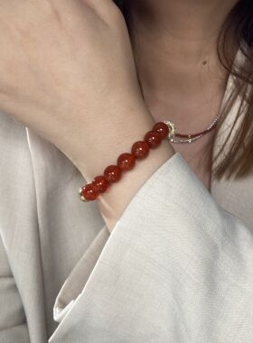 红玛瑙珍珠手串女 施家人造珍珠手链轻奢小众设计气质时尚叠戴