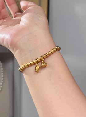 两世欢手链女 金店同款叠戴铜镀金弹力绳手链可调节轻奢叠戴高级