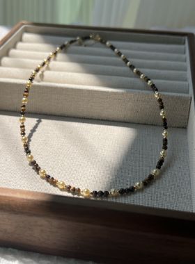 虎眼石施家珍珠项链女轻奢小众高级感锁骨链颈链2025新款毛衣链