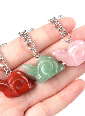 1717-小蜗牛钥匙扣吊坠 水晶玛瑙石雕刻动物钥匙扣挂件 跨境批发