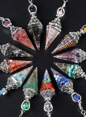 天然半宝石碎石树脂六角锥灵摆