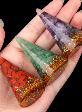 2312-天然紫水晶海蓝宝碎石圆锥戒指托滴胶树脂家居办公桌面摆件