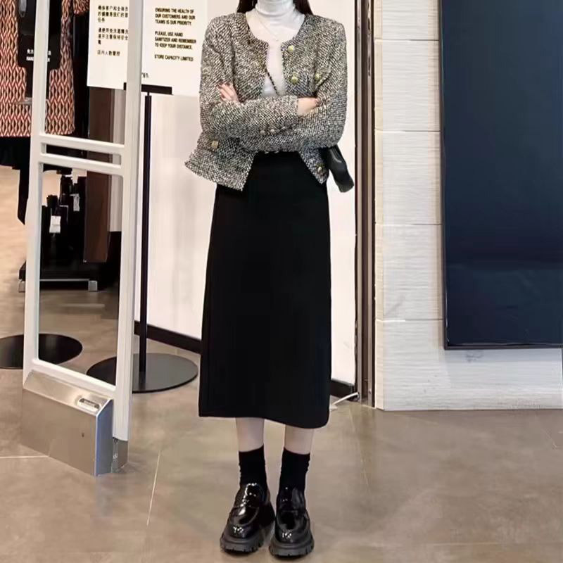 秋冬加绒毛呢半身裙梨形身材胖m中长款高腰显瘦松紧腰后开叉a字裙,淘宝优惠券,粉丝福利购,淘宝优惠卷