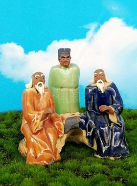 三个老头中式古代人物摆件
