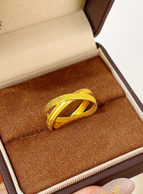 女沙金时尚拉丝流金岁月双环戒指