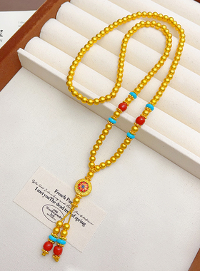 女沙金绿松老型珠宝相花三圈手链